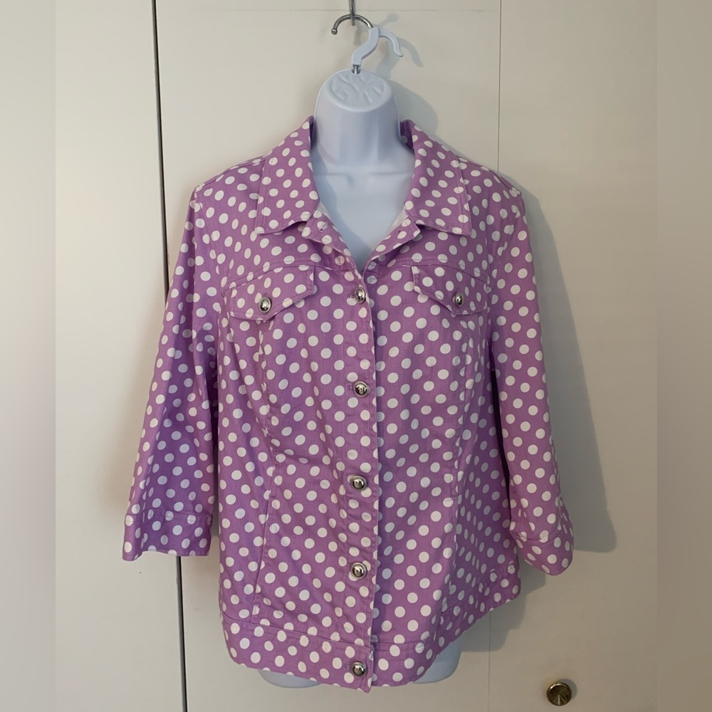 CJ Banks women’s purple polka dot Jean jacket size 1X